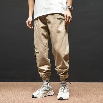 Mados Streetwear Vyrų Džinsai Palaidi Tinka Pusėje Juostele Dizaineris Atsitiktinis Krovinių Kelnės Hombre Armijos Žalia Chaki Hip-Hop Poilsiu Kelnės Vyrams