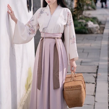 Naujas Kinijos Tradicinių Drabužių Hanfu Festivalis Streetwear Suknelė Gėlių Spausdinti Elegantiškas Liaudies Šokių Kostiumų Mados Viršuje, Sijonas Rinkinys