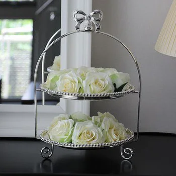 Sidabro padengtą mados desertas pyragas display rack puodelis-iki vaisių plokštė dvigubo sluoksnio vestuvių dekoravimas 3017