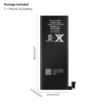 YCDC Li-ion Ličio Telefono Įkrovimo Telefoną Bateria Aukštos Kokybės 3.7 V 1420mAh Baterija Skirta iPhone 4 4G iPhone4 iP4 Baterijos