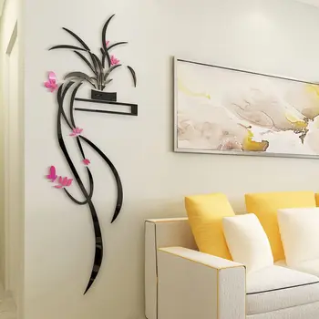 Naujas atvykimo Kabinti Orchidėja Akrilo 3D Sienų lipdukai kambarį Įėjimo salė Gėlių Menas, Sienų Dekoras 