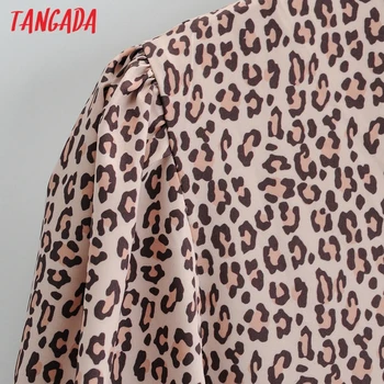 Tangada Mados Moterų Pink Leopard Print Raukiniai Suknelė Pavasarį Naują Atvykimo ilgomis Rankovėmis Ponios V Kaklo Mini Suknelė Vestidos SY150