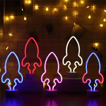 Raketų Formos LED Neonas Pasirašyti Šviesos Kūrybos Naktį Šviesos Vestuvių Namo Šalis Dekoro Stalo Lempa Vaikas Dovanos Usb Stalo Lempos