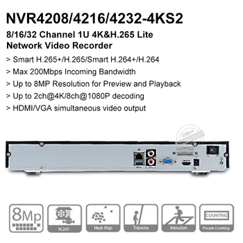 Laivas EXPRESS Dahua NVR4208-4KS2 NVR4216-4KS2 NVR4232-4KS2 Kompaktiškas 1U Lite 4K H. 265 Tinklo Vaizdo įrašymas Full HD 1080P 2SATA