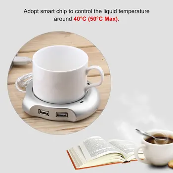 Gėrimų Taurės Sidabro 4 Port USB Hub Arbatos, Kavos Puodelio, Puodelis Šilčiau 50°C Maks. Skysčio Temperatūra Elektros Šilčiau PC Šildytuvas Padas