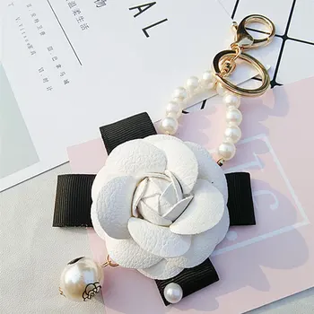 Korėjos Camellia Pearl Odos maišas pakabukas key chain Automobilių pakabukas Gėlė Rožė 