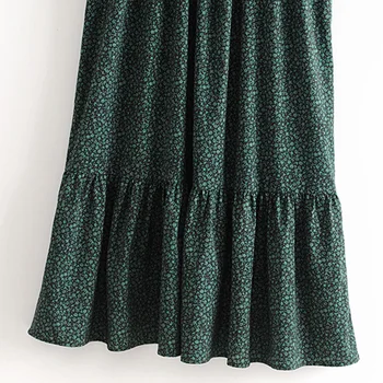 HiloRill Moterų Derliaus Linija Gėlių Spausdinti Suknelė 2020 Rankovių Backless Atsitiktinis Ilgos Suknelės Elegantiškas Pynimas Plisuotos Suknelė