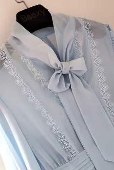 2020 m. Rudenį Mėlynos spalvos Šifono Plisuotos Suknelė Moterims kilimo ir tūpimo Tako Dizaineris ilgomis Rankovėmis Lankas Kaklo Kelio ilgis Suknelės, Šaliai