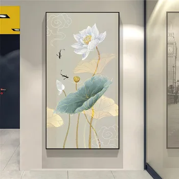 Naujas Atvykimo Didelio Dydžio Kinų Stiliaus Drobės Spausdintos Tapyba, Modernus Lotus Sienos Meno Gėlių Plakatas Kambarį Dekoro be rėmelio
