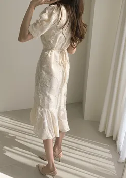 Moterų Suknelė Mados 2020 M Stilingas V-Kaklo Elegantiškas Ponios Juosmens-Reguliuojamas Lieknėjimo Plius Lieknas Raukiniai Trumpas Rankovėmis Moteriška Suknelė