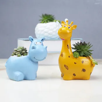Mielas Animacinių Filmų Gyvūnų Žirafa Hippo Dervos Gėlių Puodą Sodas Kūrybinės Pratybos Vazoninių Mažas Vazonas Sode Decroation