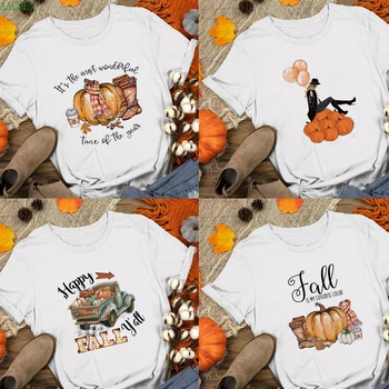 2020 Laimingas Rudenį Moliūgų Helovinas Dieną Grafinis Tees Moterų trumpomis Rankovėmis T-shirt Streetwear Estetinės T Shirts Šalis Dovana Viršūnes Naujas
