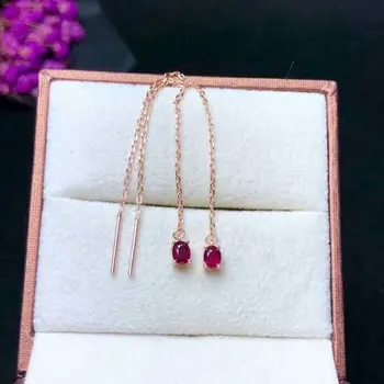 Shilovem 925 natūraliomis Ruby lašas Auskarai linija fine Jewelry 3*4mm madinga augalų moterys šalis 2018 naują dovanų yhe030401agh