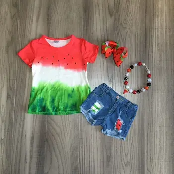 Kūdikių mergaičių vasaros komplektus merginų arbūzas marškinėliai, džinsai, šortai mergina arbūzas komplektus su priedais