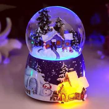 Sniego Plūduriuojantis Muzikos Dėžutė Su Krištolo Rutulį Kalėdų Dovana Draugui Apdailos Stalo Ornamentas Dervos Muzikos Dėžutė Su Šviesos