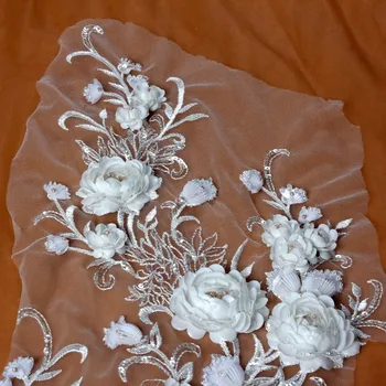 Off white didelis modelis su sunkiųjų karoliukai, aplikacijos pleistras ployester siuvinėjimo pleistras vestuvių suknelė Priedai