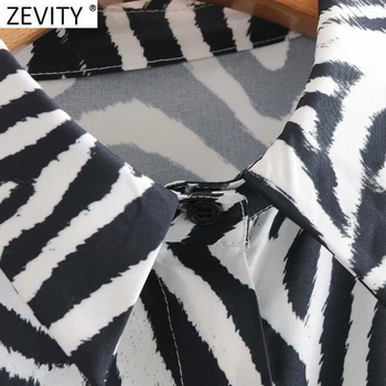 Zevity Naujas Moterų Derliaus Zebras Dryžuotas Spausdinti Atsitiktinis Marškinėliai Office Lady ilgomis Rankovėmis Verslo Elegantiškos Palaidinės Rudens Retro Viršūnes LS7362
