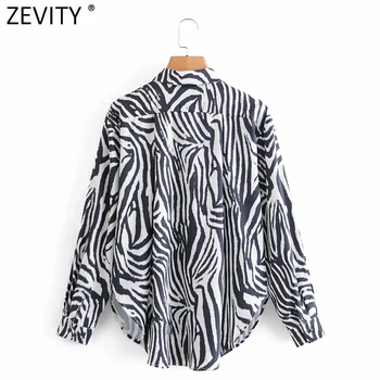 Zevity Naujas Moterų Derliaus Zebras Dryžuotas Spausdinti Atsitiktinis Marškinėliai Office Lady ilgomis Rankovėmis Verslo Elegantiškos Palaidinės Rudens Retro Viršūnes LS7362