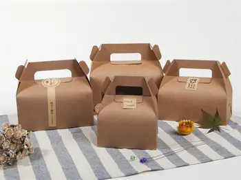 10vnt Ruda/Balta Cupcake lauke Kraftpopieris torto dėžės ir pakuotės su rankena Vestuvių dovanų dėžutė Pakuotės dėžutė