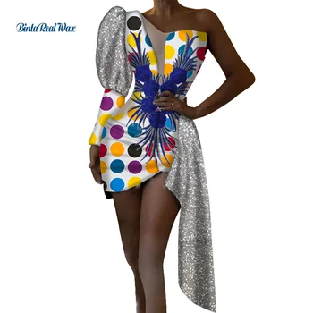 Mados Naujų Blizgančiais Afrikos Suknelės Moterims Spausdinti Seksualus Šalis Mini Suknelė Vestidos heidi bazin Riche Afrikos Suknelės, Drabužiai WY6475