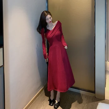 COIGARSAM Mezgimo Moterų suknelė su V-Kaklo Suknelės Raudona Juoda 2298
