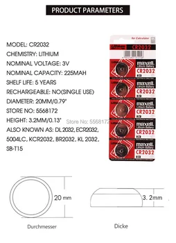 100vnt Dėl maxell CR2032 Ličio Mygtukas Baterijų DL2032 ECR2032 BR2032 Monetos Cell Baterijos 3V CR 2032