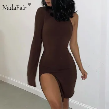 Nadafair Vieną Petį Seksualus Trumpą Suknelę Ilgomis Rankovėmis Golfo Rudenį Klubas Suknelė 2020 Tuščiaviduriai Iš Juodosios Šalies Klubas Suknelės