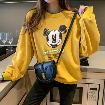 Disney Mickey Mouse Moterų Hoodies Netikrą Dviejų Dalių Palaidinės Prarasti Rudens Žiemos Ilgomis Rankovėmis 