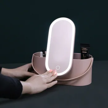 Kelionės Makiažas Atveju Nešiojamų Kosmetikos Organizatorius Laikymo Dėžutė Su LED Apšviesti Veidrodžio Dangtelis