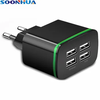 SOONHUA 4 Uostų LED Šviesos USB Įkroviklis ES Prijunkite Įkrovimo Adapteris Universalus Mobiliojo Telefono Sienos Kroviklis, Skirtas 