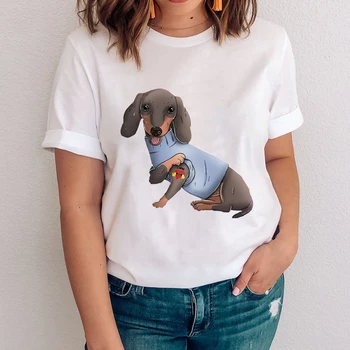 Moterų Grafinis Trumpomis Rankovėmis Spausdinti Animacinių Filmų Šuo Atsitiktinis Mama Gyvūnų Drabužius Lady Tees Spausdinti Viršūnes Drabužių Moterų Marškinėlius (T-Shirt