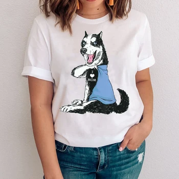 Moterų Grafinis Trumpomis Rankovėmis Spausdinti Animacinių Filmų Šuo Atsitiktinis Mama Gyvūnų Drabužius Lady Tees Spausdinti Viršūnes Drabužių Moterų Marškinėlius (T-Shirt