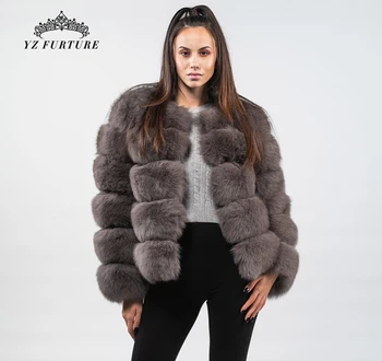 2020 m. Naujas Nekilnojamojo Fox Fur Coat O-Kaklo, Apykaklės Striukė Moterims Kailiniai Originali Fox Trumpas Pliaupti Natūralaus Lapės Kailio Paltai Moterims Žiemos FC-034