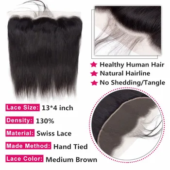 Bling Plaukų Brazilijos Tiesūs Plaukai 13x4 Nėriniai Priekinio Uždarymo Remy Human Hair Uždarymo Nemokamai/Artimieji/Tris Dalis, Natūralios Spalvos