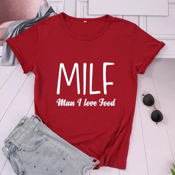 MILF vyras man patinka maisto produktų, t-marškinėliai Moterims trumpomis rankovėmis viršuje tees Medvilnės Juokingas Laiškas spausdinti Grafinis O kaklo Marškinėlius Lašas laivybos