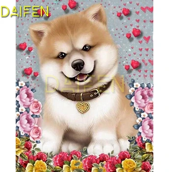 Visiškai Apvalus Deimantas siuvinėjimo kryželiu Širdies formos 5DDIY Diamond tapybos meilės kvadratiniu Diamond mozaikos Šuo gėlių gyvūnų