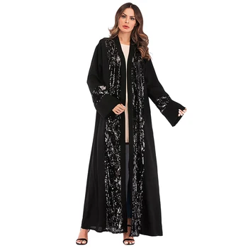 Juoda Atidaryti Abaja Dubajus Kaftan Islamas Kimono Megztinis Musulmonišką Hidžabą Caftan Dress Omanas Kataras Abayas Moterims, Turkijos Islamo Drabužiai