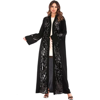 Juoda Atidaryti Abaja Dubajus Kaftan Islamas Kimono Megztinis Musulmonišką Hidžabą Caftan Dress Omanas Kataras Abayas Moterims, Turkijos Islamo Drabužiai