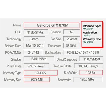 GTX870M GTX 870M 3GB GDDR5 Su X-Laikiklis N15E-GT-A2) Vaizdo Grafikos Kortelė Dell M17X M18X M6700 M6800 Clevo P170HM P150HM