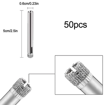 50Pcs Diamond Padengtas Grąžtas Nustatyti 6mm Diamond Nulenkti Skylę Pamačiau Plytelių, Gl, Keramika, Porcelianas, Marmuras