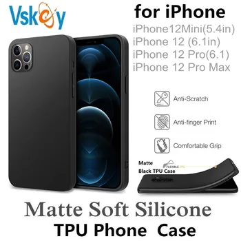 100VNT Juoda Matinė TPU Telefono dėklas skirtas iPhone 12 Pro Max Ultra Plonas Minkštas Silikoninis Apsauginis Dangtelis 5.4
