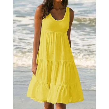 SAGACE 2019 Naujas Moterų Suknelės Bohemijos Atostogų Vasarą vientisos spalvos Berankovė Šalies Paplūdimys Suknelė Laisvi O-Kaklo Suknelė Moterims Atsitiktinis