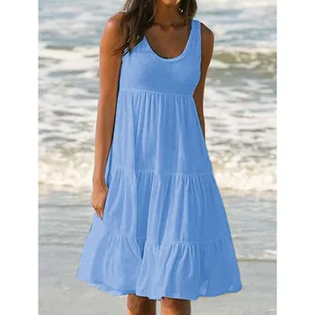 SAGACE 2019 Naujas Moterų Suknelės Bohemijos Atostogų Vasarą vientisos spalvos Berankovė Šalies Paplūdimys Suknelė Laisvi O-Kaklo Suknelė Moterims Atsitiktinis