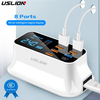 USLION 8 Port HUB USB Įkroviklis Greitai Įkrauti 3.0 LED Ekranas, Multi USB Įkrovimo Stotis Mobiliojo Telefono Darbastalio Sienelių Namų EU Plug