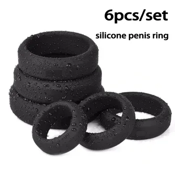 6pcs/Set Silikono Varpos Žiedas Erotiniai Kapšelį Nelaisvėje Atidėti Ejakuliacija Trunka Gaidys Žiedas Sekso žaisliukai Vyrams Suaugusiųjų Intymių Prekių