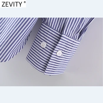 Zevity 2021 Naujas Moterų Derliaus Dryžuotas Spausdinti Negabaritinių Smock Palaidinė Office Lady ilgomis Rankovėmis Verslo Marškiniai, Elegantiškos Blusas Viršūnes LS7636