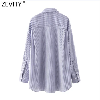 Zevity 2021 Naujas Moterų Derliaus Dryžuotas Spausdinti Negabaritinių Smock Palaidinė Office Lady ilgomis Rankovėmis Verslo Marškiniai, Elegantiškos Blusas Viršūnes LS7636
