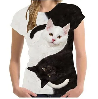 2021 naujas mados cool T-shirt vyrams ir moterims, dvi kates spausdinti 3D T-shirt vasaros trumparankoviai marškinėliai vyrų T-shirt