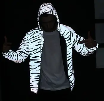 Zebra liuminescencinės drabužių Unisex striukė atsitiktinis hiphop švarkelis, 3m atspindinti striukė banga Unisex chalatą su gobtuvu