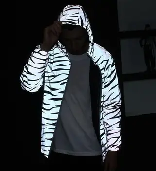 Zebra liuminescencinės drabužių Unisex striukė atsitiktinis hiphop švarkelis, 3m atspindinti striukė banga Unisex chalatą su gobtuvu